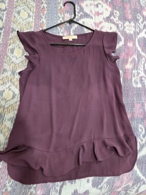 LOFT Plum Ruffle-Hem Cap Sleeve Blouse